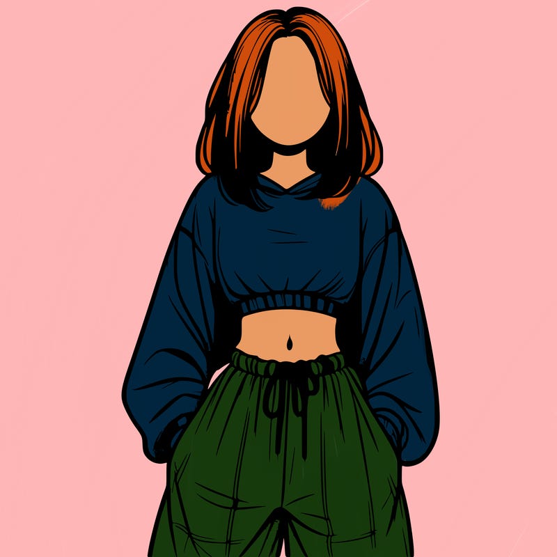 realistic girl faceless with baggy pants and a crop top