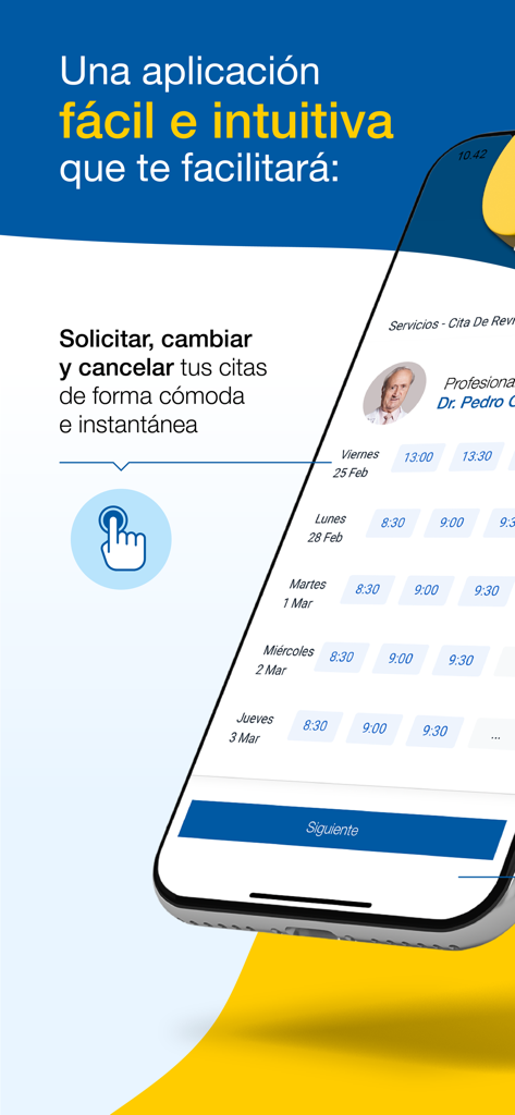 Pantalla de la aplicación CEMTRO para reservar y gestionar citas médicas