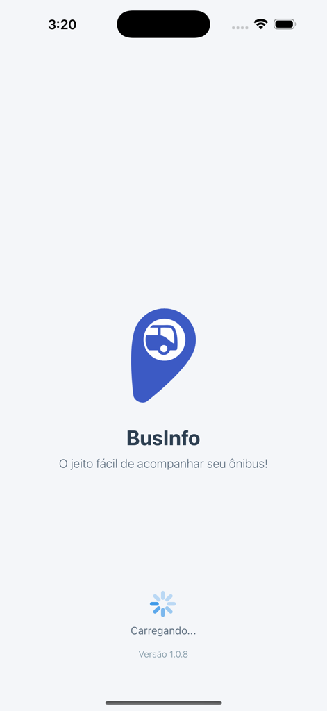 BusInfo - Écran de démarrage de l'application BusInfo montrant le logo et l'état du chargement