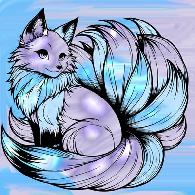 realistic detailed 9 tailed anime fox