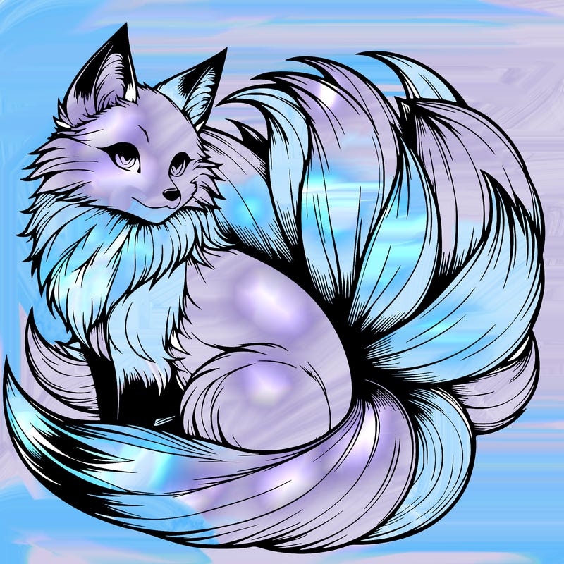 realistic detailed 9 tailed anime fox