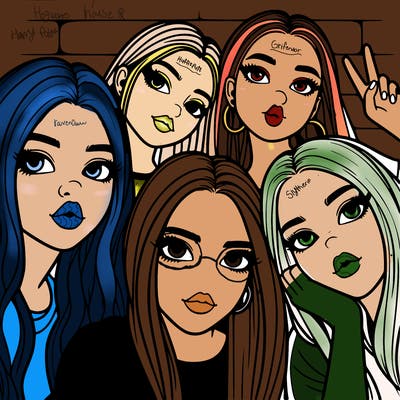 group of teen girls friends y2k up close in a selfie