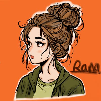 realistic teenage girl with a messy bun
