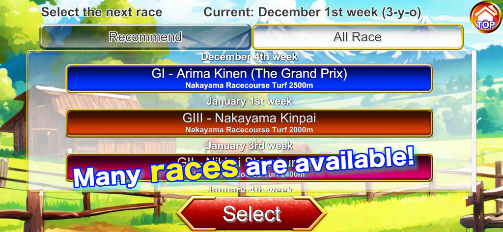 The Jockey - Race selection menu in The Jockey app showing upcoming GI and GIII horse races.