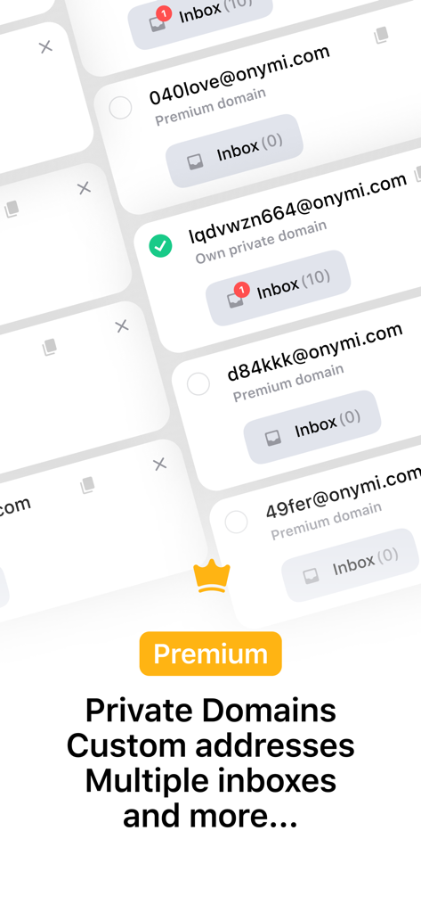 Temp Mail Premium-Version mit Optionen für benutzerdefinierte Adressen und mehrere Postfächer