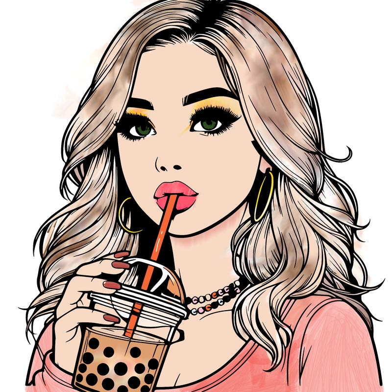 realistic girl drink a boba