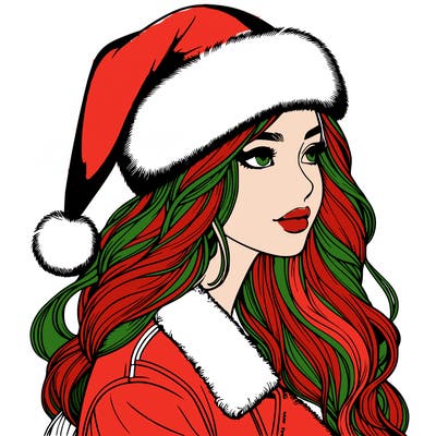 realistic girl in santa hat