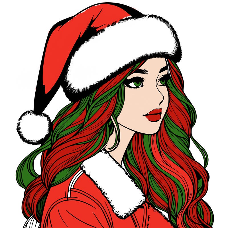 realistic girl in santa hat