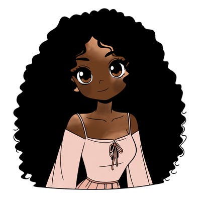 a black anime girl with long afro hair