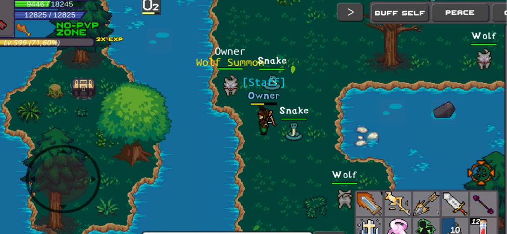 Delta Mmorpg - 델타 MMORPG 레트로 2D 픽셀 아트 게임 플레이 스크린샷으로 캐릭터와 인벤토리 UI가 포함되어 있습니다.