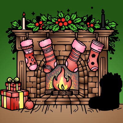 christmas fireplace with  stockings