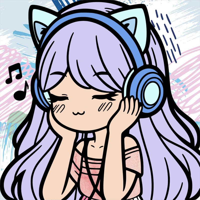 girl with cat ears and long hair listening to music