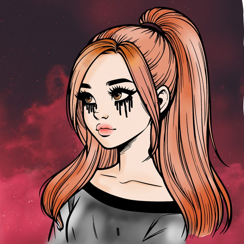 realistic girl with a high ponytail