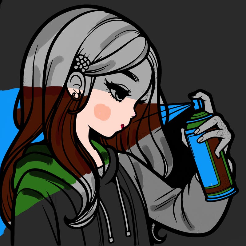 a realistic girl spray painting