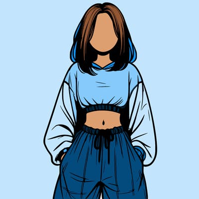 realistic girl faceless with baggy pants and a crop top