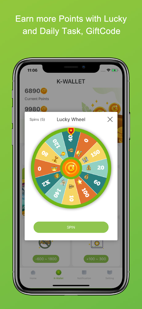 Kiwi VPN Ultimate, IP Changer - Lucky wheel interface in the Kiwi VPN app for earning points