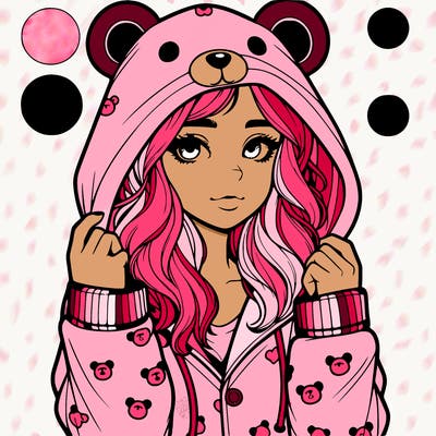 realistic girl in a animal pjs hoodie
