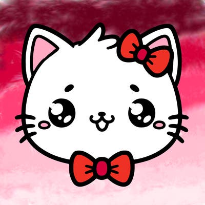 kawaii cat with a bow tie hanging from his ear