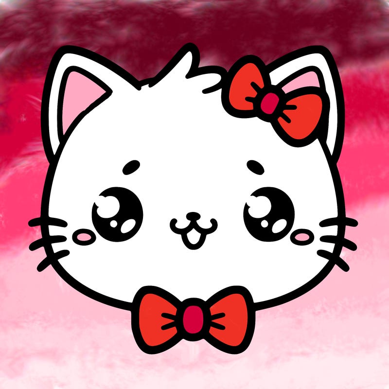kawaii cat with a bow tie hanging from his ear