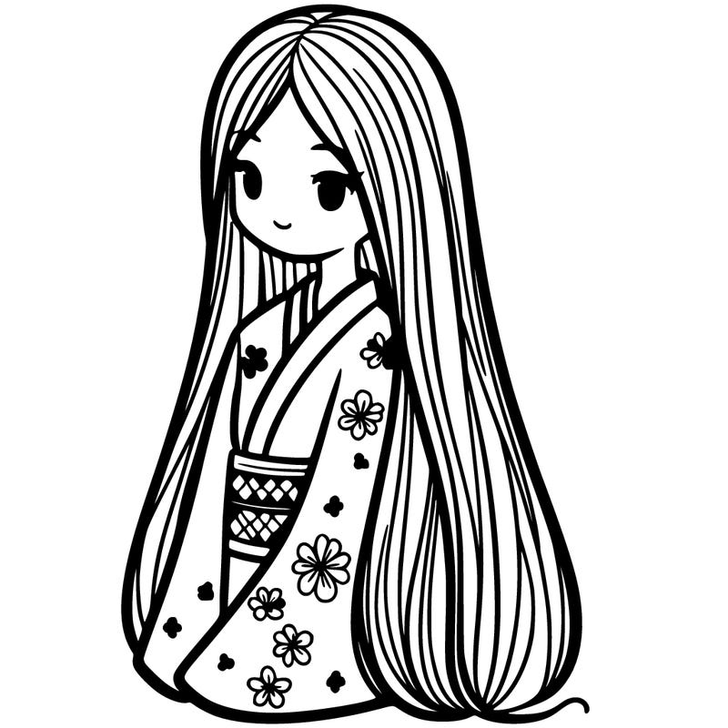 woman with long straight hair wearing kimono