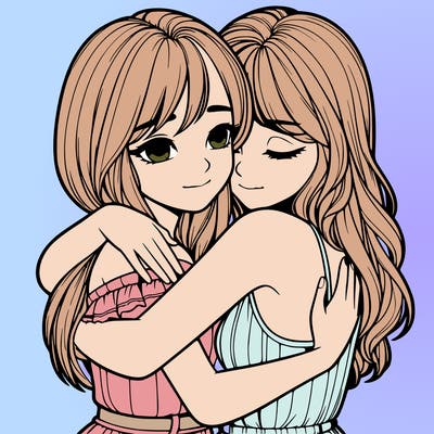 realistic girls hugging