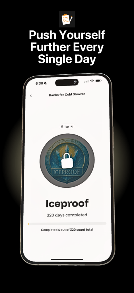 YLAG: Daily Habits Tracker - A mobile app screen displaying a locked Iceproof badge for tracking cold shower habit progress.