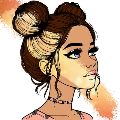 realistic girl with buns on the top of her head