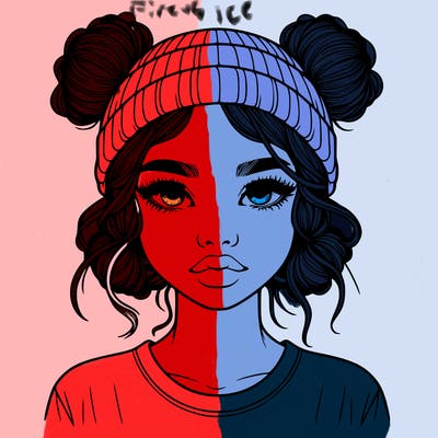 realistic girl with buns in her hair with a beanie on