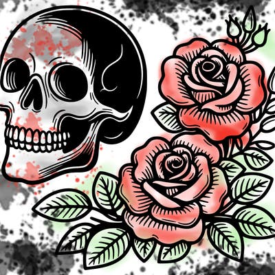 skull and roses