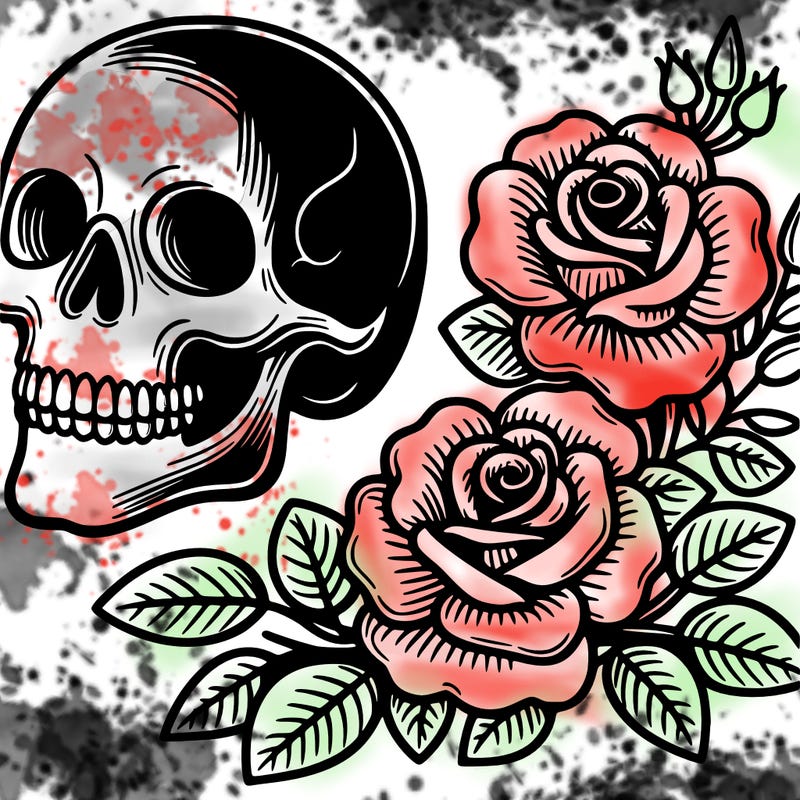 skull and roses