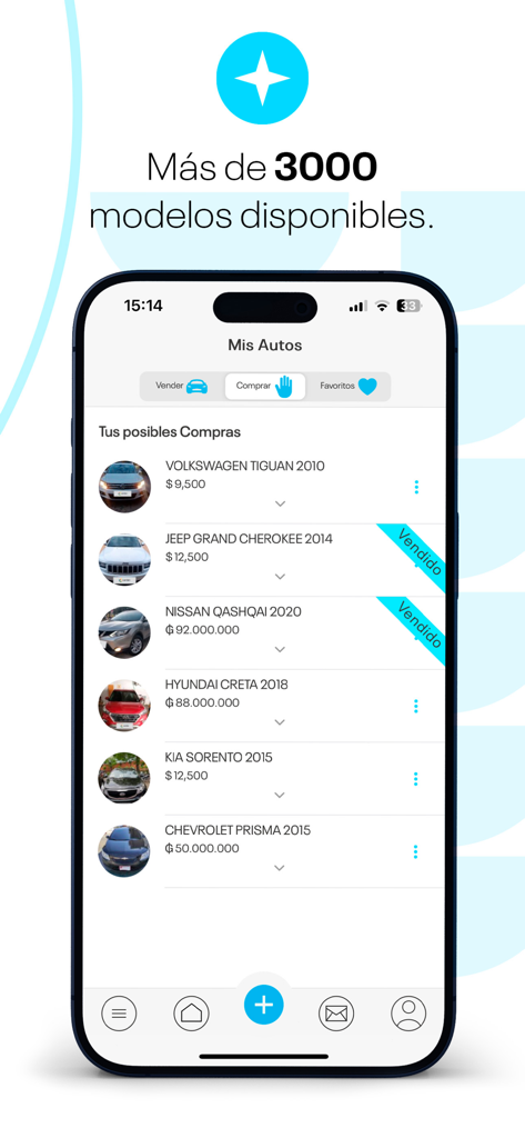 Carden - Mobile App-Bildschirm mit einem Katalog von Gebrauchtwagen zum Kauf mit Preisen