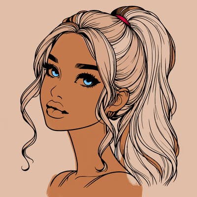 realistic girl with a ponytail on her hair and lips