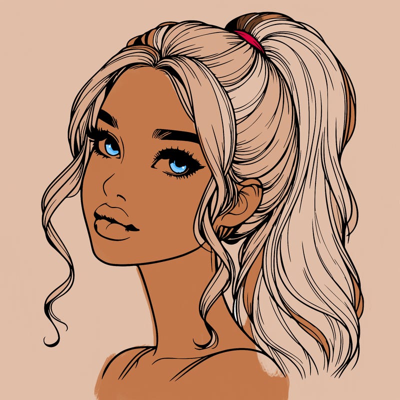 realistic girl with a ponytail on her hair and lips