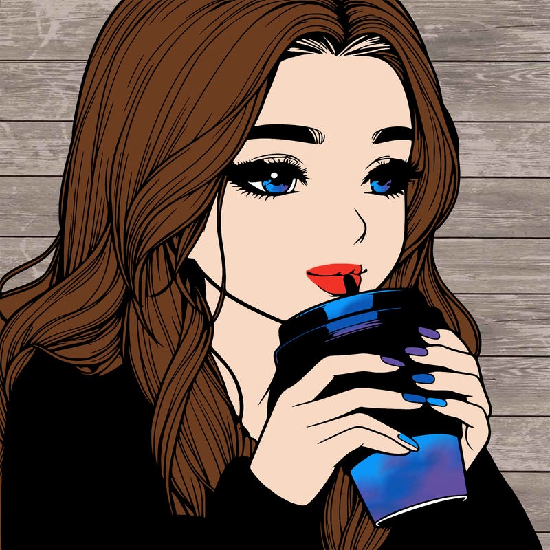 realistic girl drinking coffee