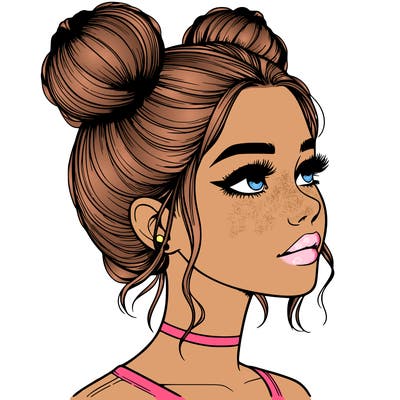 realistic girl with buns on the top of her head
