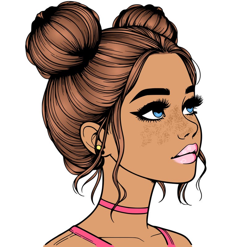 realistic girl with buns on the top of her head