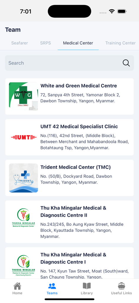 Seafarer Solution - List of maritime medical centers and clinics in the Seafarer Solution app.