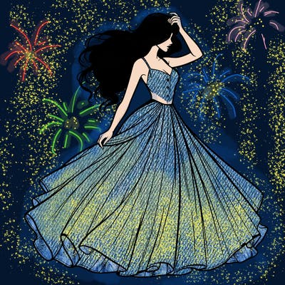 realistic woman with dress flowing in the wind