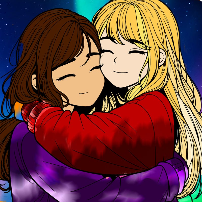 realistic two girls hugging