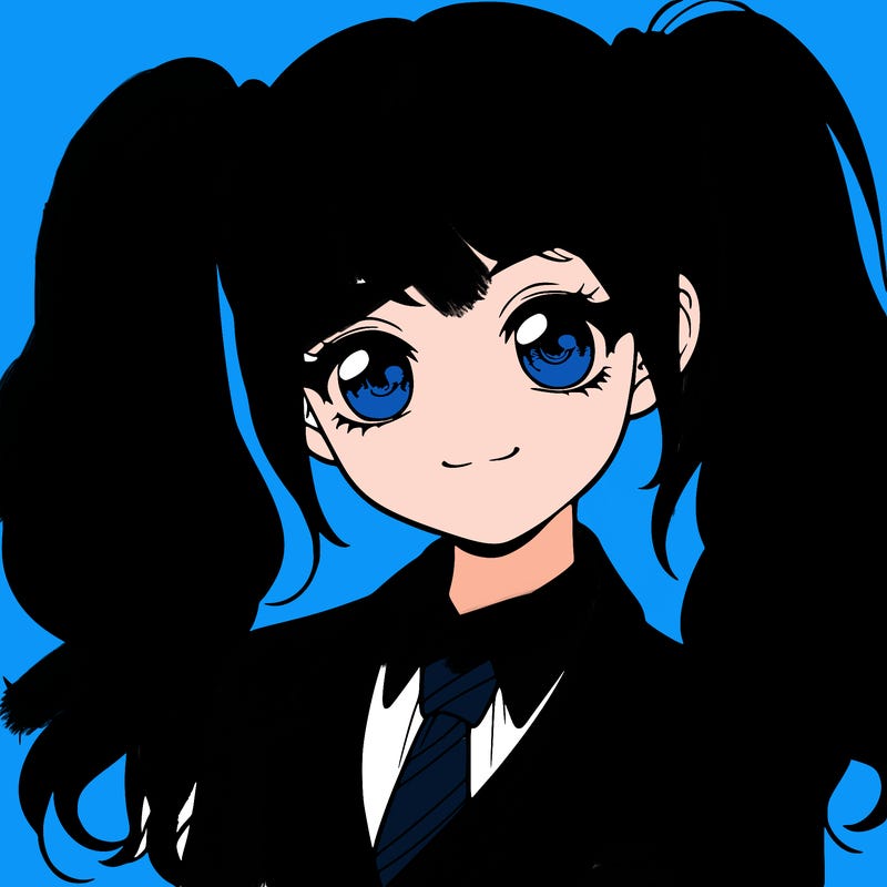 realistic girl with two ponytails and a suit on