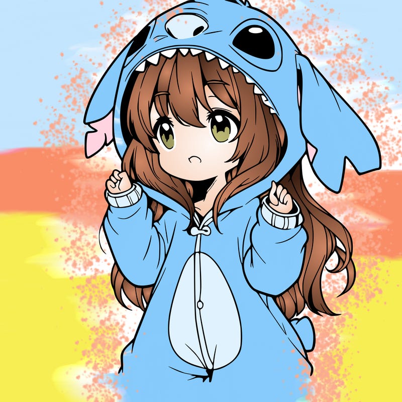 anime girl in a stitch onsie