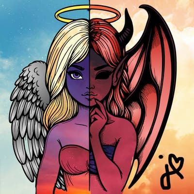 realistic angel half demon