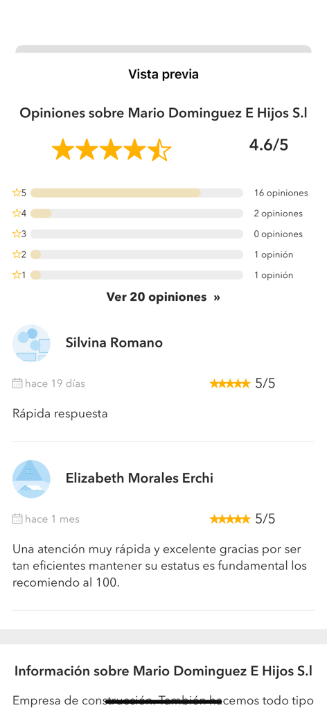 Ecrã exibindo avaliações do perfil profissional e uma classificação de 4,6 estrelas na app Habitissimo