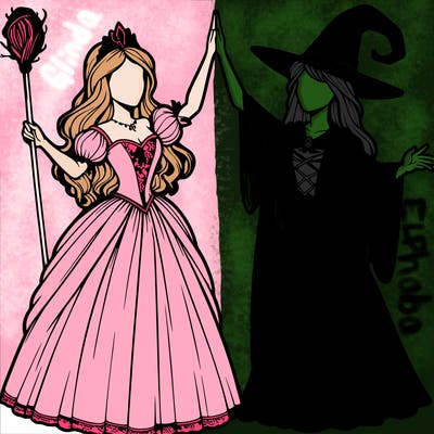 detailed realistic split of a princess and a witch