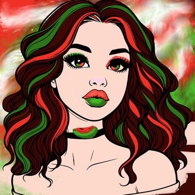 realistic girl with wavy hair and lips