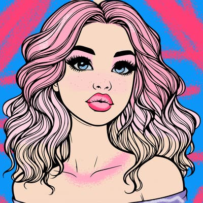 realistic girl with wavy hair and lips