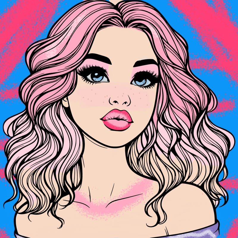 realistic girl with wavy hair and lips