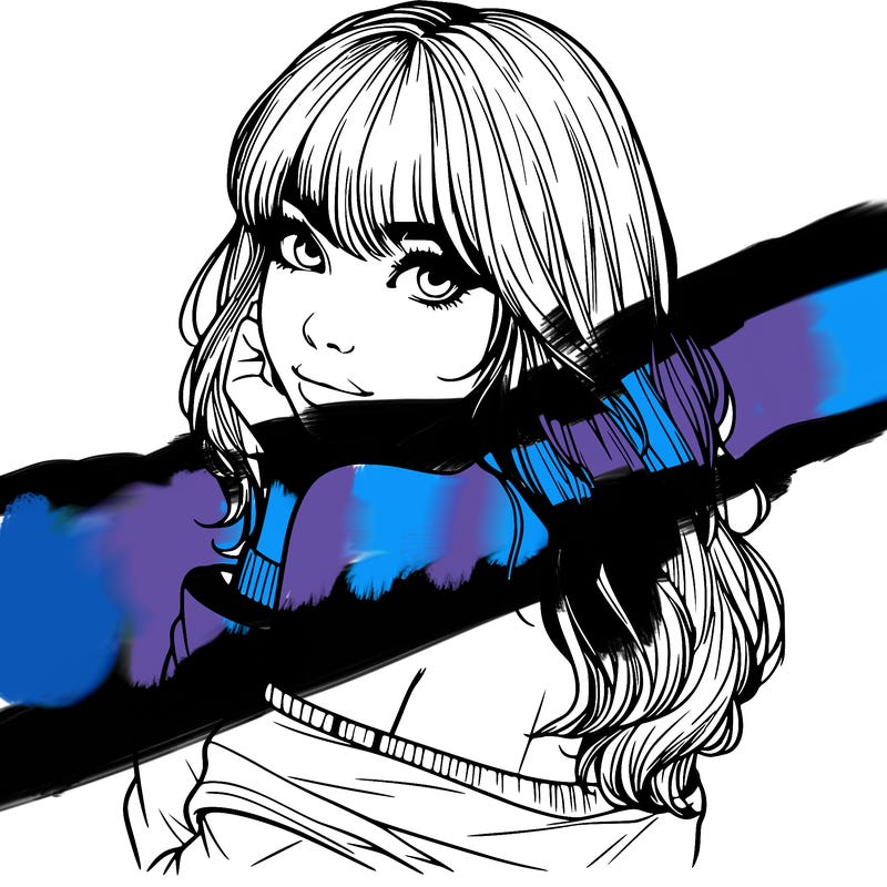 realistic girl with bangs looking over her shoulder