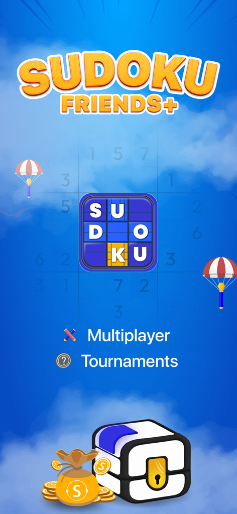 Sudoku Friends - Multiplayer - Pantalla principal de Sudoku Friends Plus que muestra los modos de juego multijugador y de torneo.