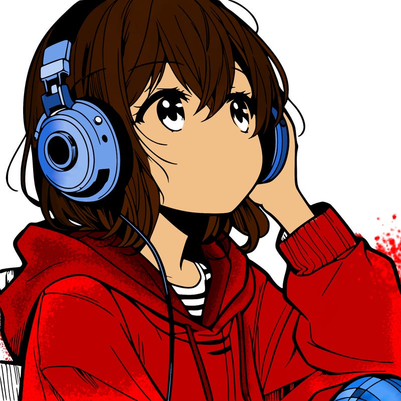 manga character that listen a music with headphone